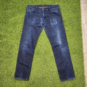 Hugo Boss Vintage Designer High Fashion Distressed Dark Straight Jeans 00s Y2K